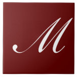 M Monogramm Anfangsweiß auf dunkelrot, Fliese<br><div class="desc">Classic White Letter Monogram on Maroon Background,  M.</div>