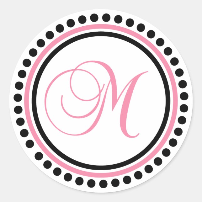 M Monogramm (Kreis der leichten rosa/schwarzen Pun Runder Aufkleber (Vorderseite)