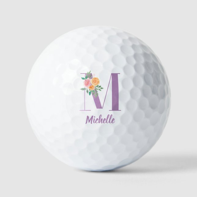 M Monogramm Lila Blumenfarbe Personalisiert Golfball (Vorderseite)