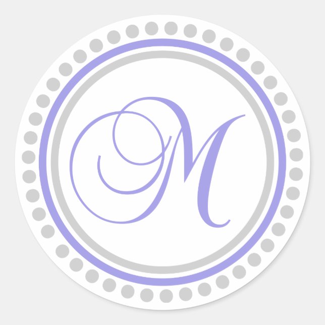 M Monogramm (Lila Violett/Silberdosenzirkel) Runder Aufkleber (Vorderseite)