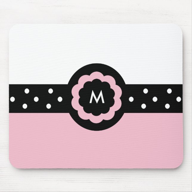 M: Monogramm M Dotted Pink & White Mousepad (Vorne)
