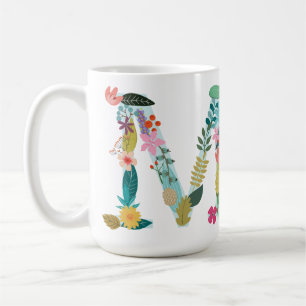 M-Monogramm-Tasse, Blumenm-Initiale, botanisch Kaffeetasse