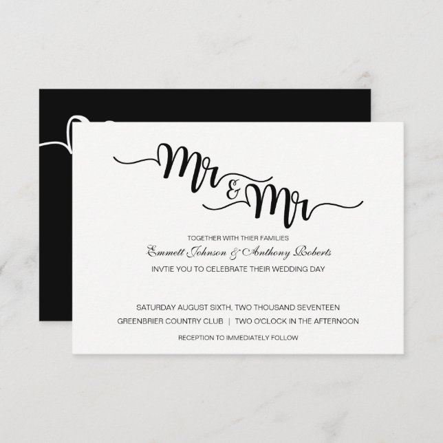 M. & Mr Script| Invitations de mariage modernes (Devant / Derrière)