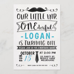 M. ONE-derful Birthday Invitation de noir bleu