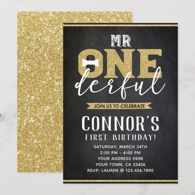 M. Onederful 1er anniversaire Invitation (Devant / Derrière)