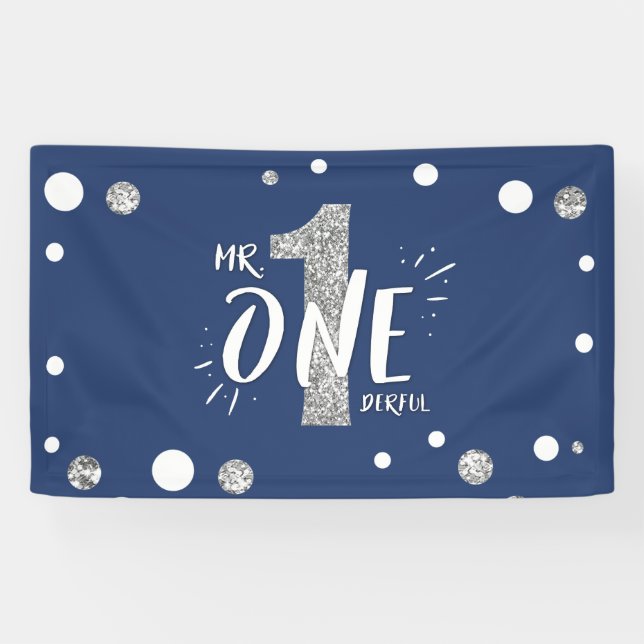 M. Onederful Anniversaire Bannière Garçon Marine B (Horizontal)