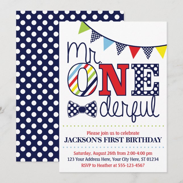 M. ONEderful Birthday Invitation (Devant / Derrière)