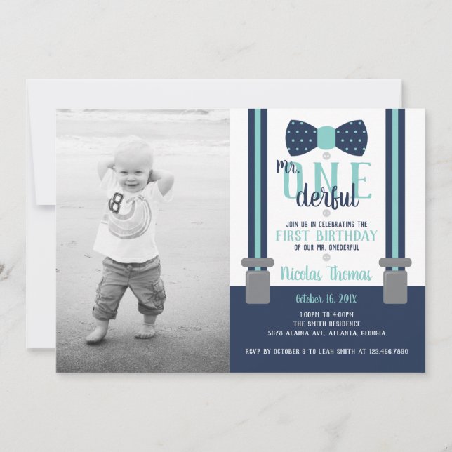 M. ONEderful Birthday Party Invitation (Devant)