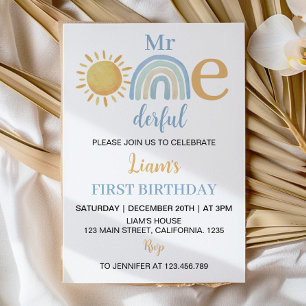 M. Onederful Sunshine Rainbow Invitation d'anniver
