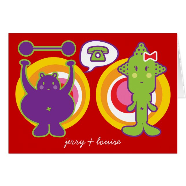 M. Purple & Miss Green Cute Caractère de dessin an (Devant horizontal)
