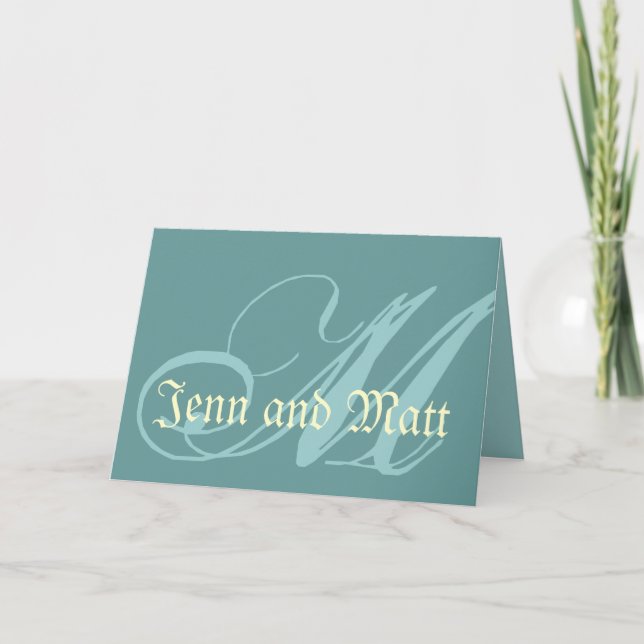 M Robin Egg Blue & Cream Card Wedding Monogram (Vorderseite)
