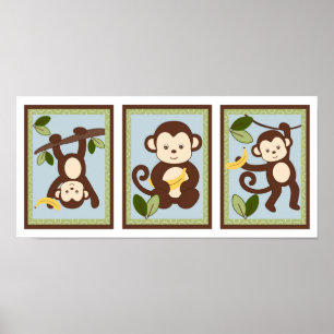M steht für Monkey Jungle Nursery Wandkunst Druck Poster