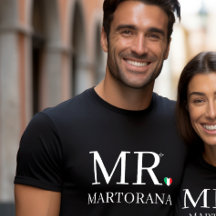 M. T-shirt Cœur Drapeau Italien Nom de Famille Cou