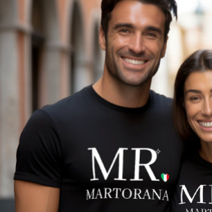 M. T-shirt Cœur Drapeau Italien Nom de Famille Cou
