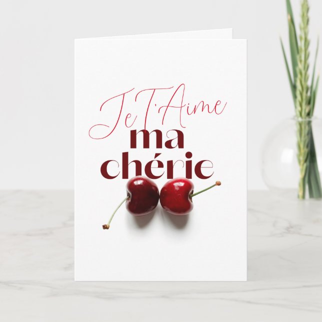 Ma Cherie Französisch-Romantik Rotes Cherry Pink H Karte (Vorderseite)