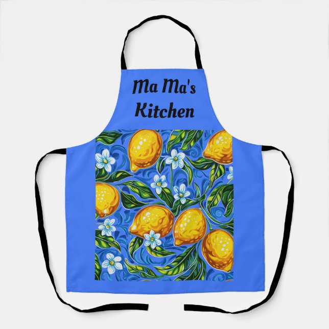 Ma Ma's Kitchen blau und gelb Schürze (Vorderseite)
