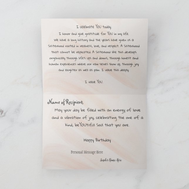 Ma Soeur Mon Ami Carte Anniversaire (Intérieur)