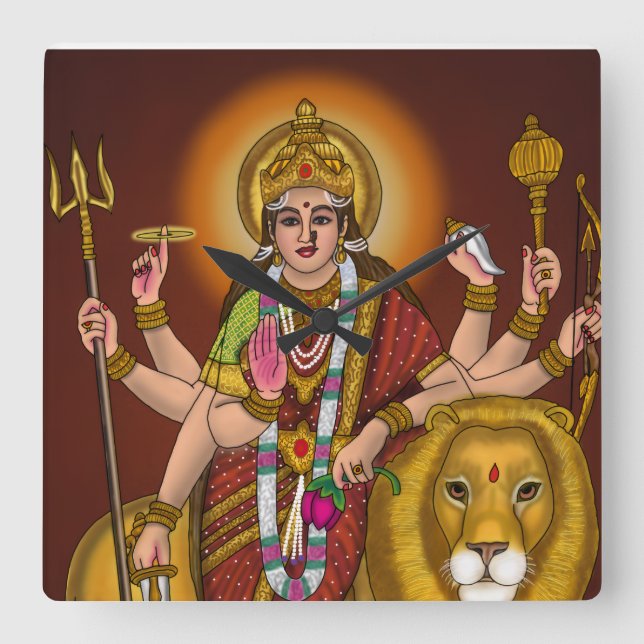 Maa Durga Clock Quadratische Wanduhr (Vorderseite)