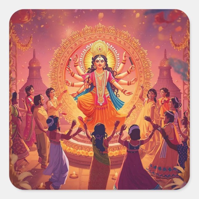Maa Durga - Das Herz der Dussehra-Feiern Quadratischer Aufkleber (Vorderseite)