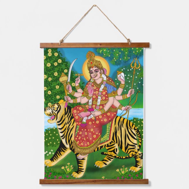 Maa Durga Poster Wandteppich Mit Holzrahmen (Vorderseite)