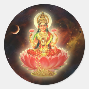 MAA MAHALAXMI DEVI INDISCHE GÖTTIN DES REICHTUMS RUNDER AUFKLEBER