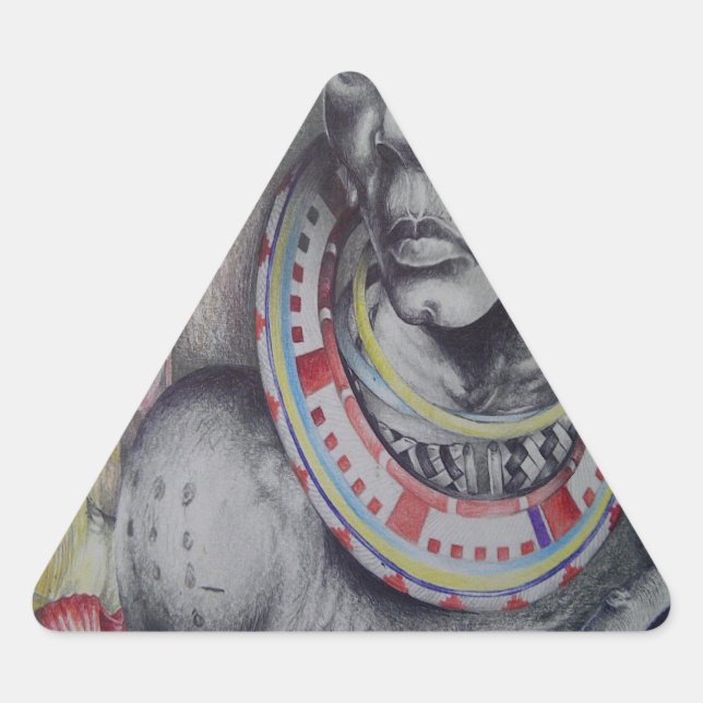 Maasai Mutter & Kind mit Löwenkunst Print/Grafik Dreieckiger Aufkleber (Vorderseite)