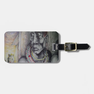 Maasai Mutter & Kind mit Löwenkunst Print/Grafik Gepäckanhänger