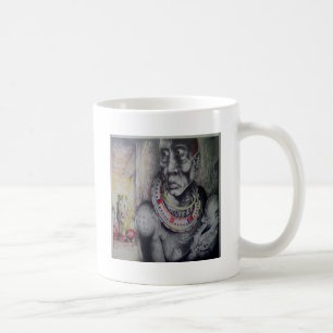 Maasai Mutter & Kind mit Löwenkunst Print/Grafik Kaffeetasse