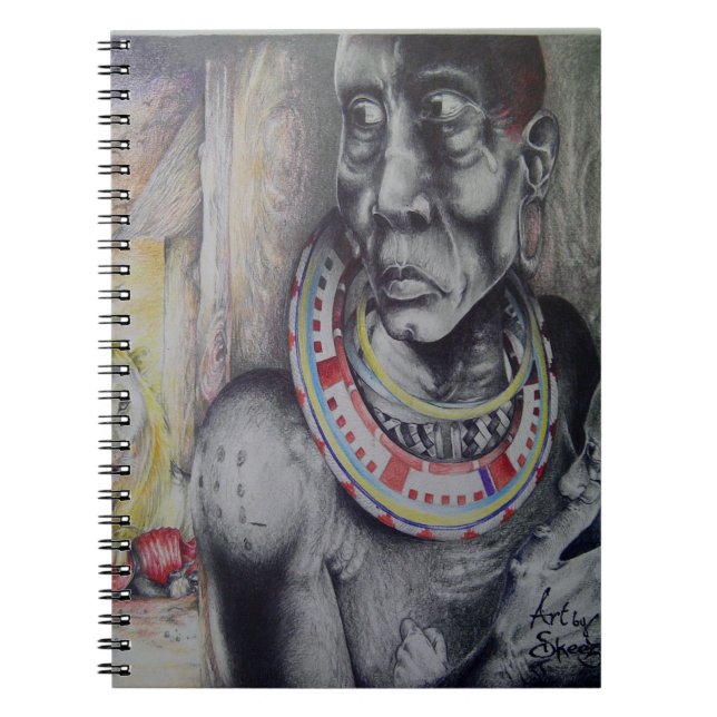 Maasai Mutter & Kind mit Löwenkunst Print/Grafik Notizblock (Vorderseite)