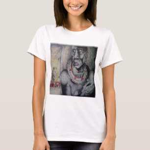 Maasai Mutter & Kind mit Löwenkunst Print/Grafik T-Shirt
