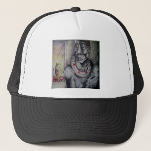 Maasai Mutter & Kind mit Löwenkunst Print/Grafik Truckerkappe