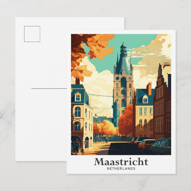Maastricht Netherlands Vintage Travel Illustration Postkarte (Vorne/Hinten)