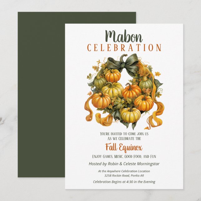 Mabon Harvest Fall Equinox Pumpkin Wreath Einladung (Vorne/Hinten)
