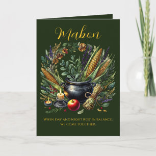 Mabon-Ritualleinladungskarte mit Kessel und Mais Karte
