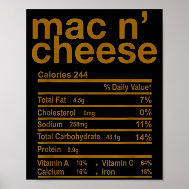 Mac And Cheese Nutrition Facts Funny Thanksgiving  Poster (Vorne)