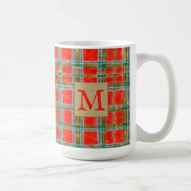 MAC BAIN TARTAN Große weiße Tasse + Initial (Rechts)