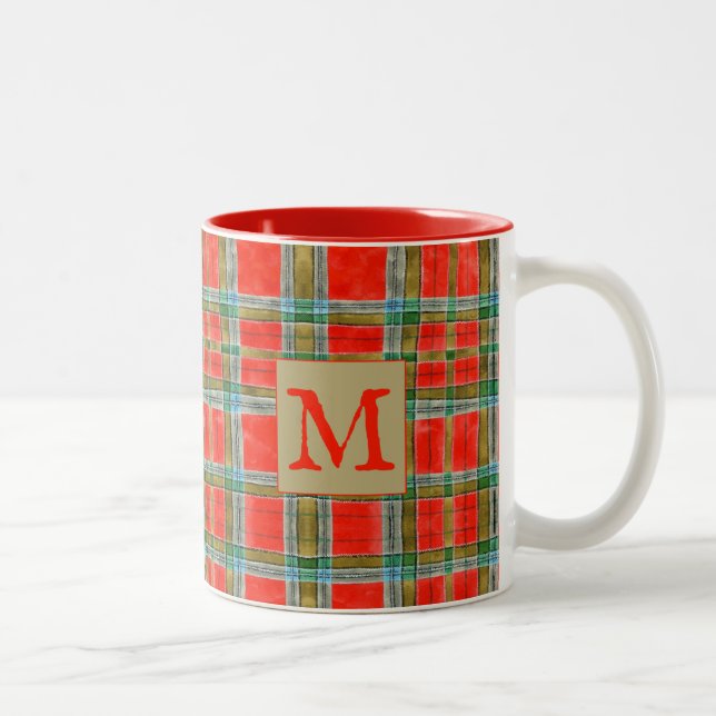MAC BAIN TARTAN Rote Zwei-Tonen-Tasse + Text Zweifarbige Tasse (Rechts)