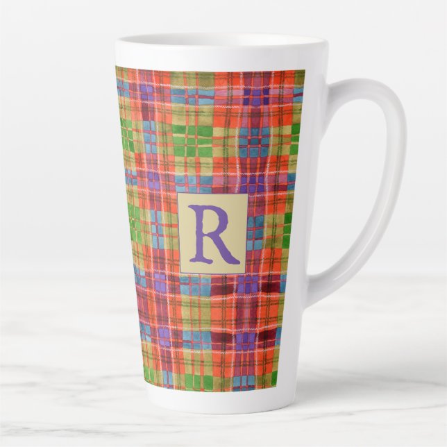 MAC RAE TARTAN Große Latte Tasse + Text (Rechts)