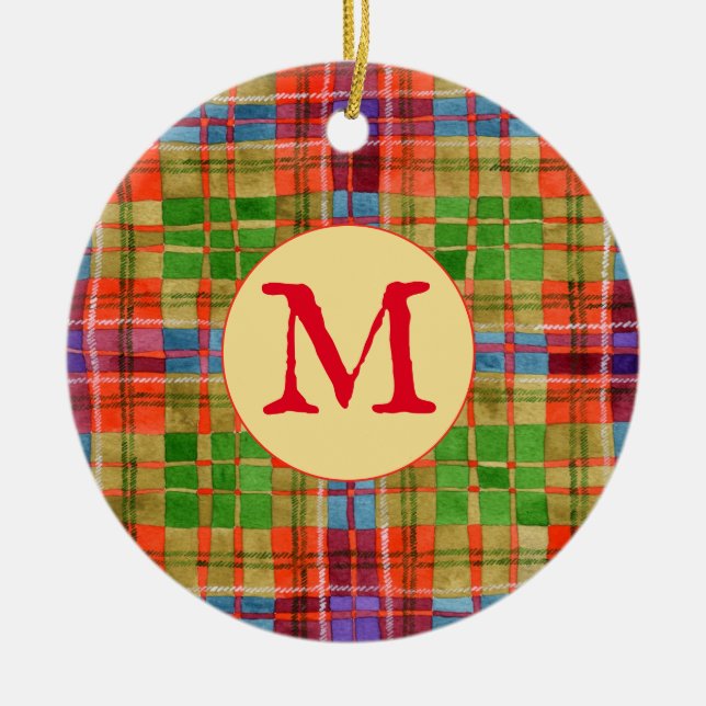 MAC RAE TARTAN Keramik Circle Ornament + Initial (Vorne)