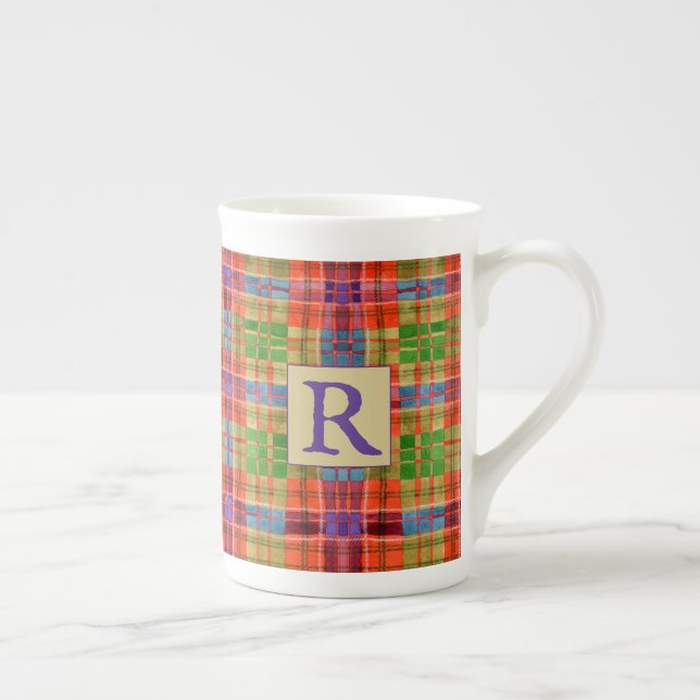 MAC RAE TARTAN Knochen-China Tasse + Initial (Rechts)