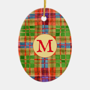 MAC RAE TARTAN Ornement ovale en céramique + Initi