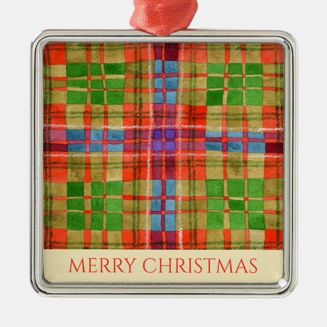 MAC RAE TARTAN Premium Square Ornament + Text Aus Metall (Vorne)