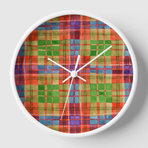 MAC RAE TARTAN Runde Weiße Holzuhr für die Wand Uhr