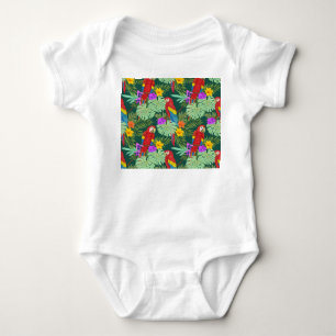 Maca, tropische Pflanze: nahtlose Muster. Baby Strampler