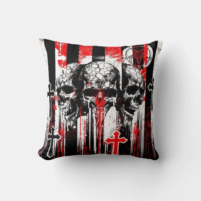 Macabre Elegance: Skulls und Kreuze im Gotischen C Kissen (Vorderseite)