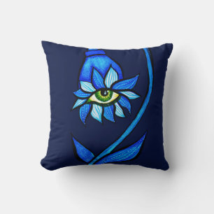 Macabre Witchy Eye Blume Creepy Spooky Blue Kissen