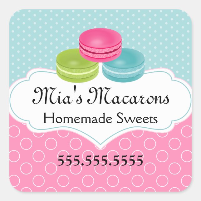 Macaron Bakery Box Siegel Quadratischer Aufkleber (Vorderseite)