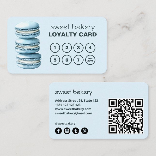 Macaron Bakery Niedlich QR Code Loyalitätskarte Treuekarte (Vorne/Hinten)