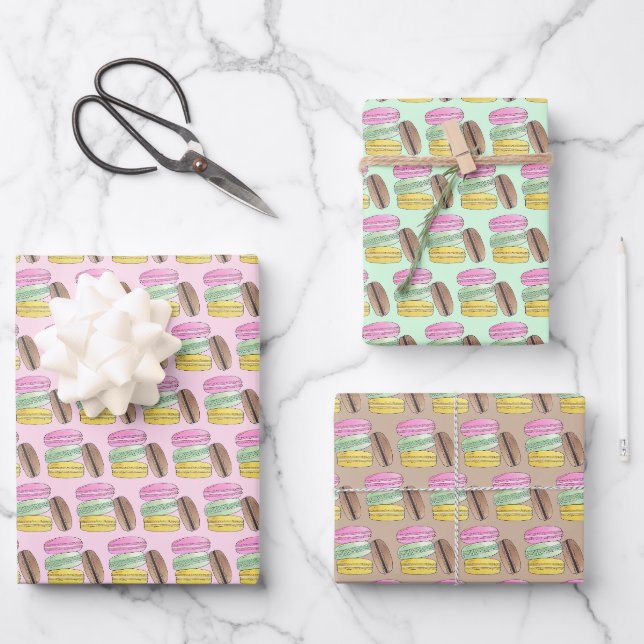 Macaron French Pastry Cookies Macarons Patisserie Geschenkpapier Set (Vorderseite)