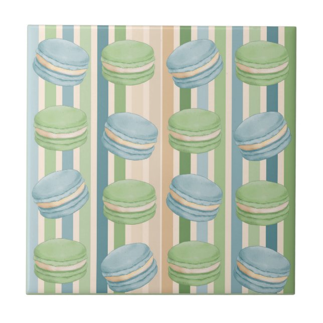 Macaron Light Blue and Soft Olive Green Fliese (Vorderseite)